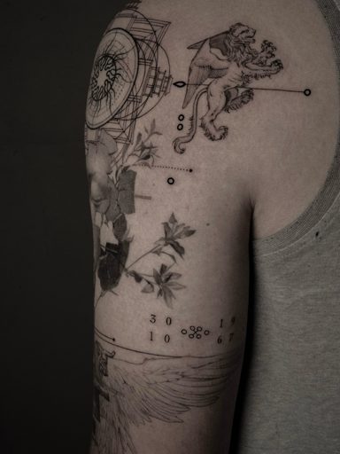 Warrior in Geometry — tattoo by Ted Faulmann