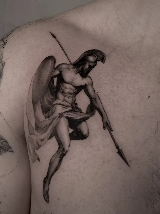 Spartan — tattoo by Ted Faulmann on Instagram