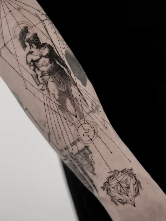 Warrior in Geometry — tattoo by Ted Faulmann on Instagram