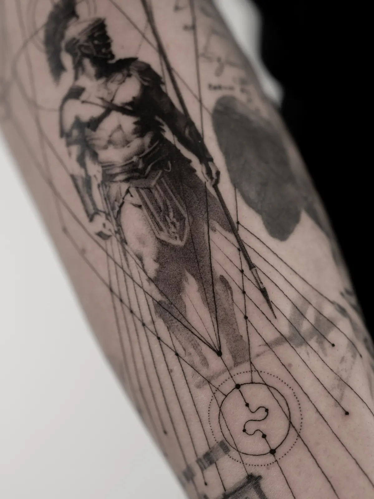 Warrior in Geometry (detail) — tattoo by Ted Faulmann