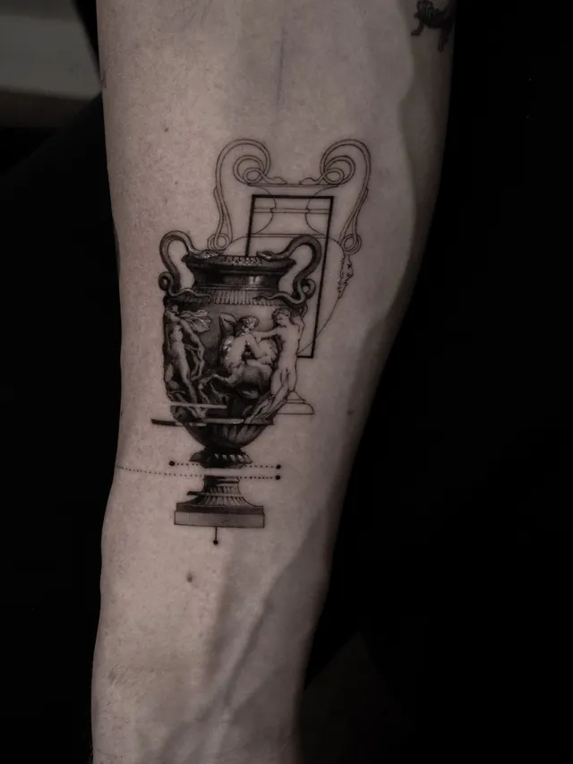 Amphora — tattoo by Ted Faulmann on Instagram